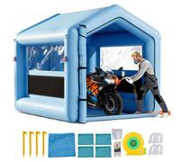 VEVOR Cabina per Verniciatura Gonfiabile 3 x 2,5 x 2,5 m, Tenda per Vernice a Spruzzo con Ventilatore da 550 W, Tetto Triangolare con Finestre Sistema di Filtraggio dell'Aria Tessuto Oxford 210D, Blu