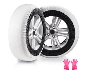 VEVOR Calzini da Neve Ispessiti per Pneumatici 400 x 440 mm Calzini per Pneumatici in Fibra di Poliestere con Fasce Elastiche, con Impugnatura per Neve per Auto, SUV, Camion (Confezione da 2) Taglia L