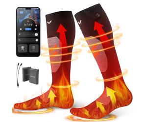 VEVOR Calzini Riscaldati, Batteria da 5000 mAh, con 4 Livelli di Riscaldamento, Calzini Riscaldati Elettrici con Controllo APP per Uomo e Donna, Scaldapiedi per Caccia, Escursionismo, Sci, Taglia M
