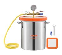 VEVOR Camera a Vuoto da 19 Litri con Coperchio in Vetro Temperato 5 Gal Secchio Sottovuoto in Acciaio Inox 304 Camera di Degasaggio Contenitore Vuoto per Degasazione Stabile di Legno Resina Siliconica