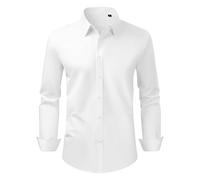 VEVOR Camicia da Uomo con Bottoni, Maniche Lunghe Antipiega, vestibilità Slim Fit in Tessuto Morbido ed Elasticizzato per Abbigliamento Casual o Formale da Lavoro, Lavoro, Matrimonio, Cena, Bianco