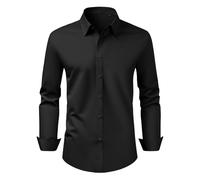 VEVOR Camicia Uomo con Bottoni, Camicia Maniche Lunghe Antipiega, vestibilità Slim Fit in Tessuto Morbido ed Elasticizzato per Abbigliamento Casual o Formale da Lavoro, Lavoro, Matrimonio, Cena, Nero