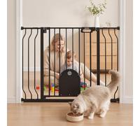 VEVOR Cancelletto di Sicurezza per Bambini, Grata Animali Larghezza Regolabile da 75 a 111 cm, con Porticina Gatti Regolabile, Colore Nero, Kit di Montaggio a Pressione e Kit a Parete, uso Interno