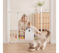 VEVOR Cancelletto di Sicurezza per Bambini, Porticina Metallica Larghezza Regolabile da 75 a 111 cm, con Sportello per Gatti Regolabile, Colore Bianco, con Kit di Montaggio, per Animali Domestici