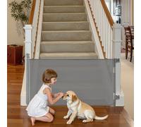 VEVOR Cancelletto Retrattile, Estensibile Fino a 1430 mm di Larghezza, 795 mm di Altezza, con Blocco di Sicurezza, Attraversabile Senza Inciampare, Cancelletto in Rete per Cani Scale, Grigio