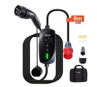 VEVOR Caricabatterie Portatile per Auto Elettriche Tipo 2, Colonnina Portatile Caricatore per Veicoli Elettrici Trifase Cavo Ricarica 8 m Spina CEE16 Schermo LCD, Stazione Ricarica per Auto Elettriche