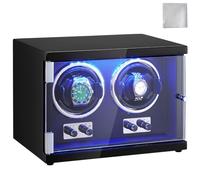 VEVOR Caricaorologi, Caricaorologi Doppio per Orologio Automatico da Uomo e da Donna, con 2 Motori Giapponesi Super Silenziosi, Luce LED Blu e Adattatore, Scocca ad Alta Densità e PU Nero