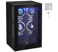 VEVOR Caricaorologi, Caricaorologi per 4 orologi automatici da uomo e da donna, con 4 motori giapponesi super silenziosi, luce LED blu e adattatore, guscio ad alta densità e PU nero