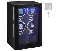 VEVOR Caricaorologi, Caricaorologi per 4 orologi automatici da uomo e da donna, con 4 motori giapponesi super silenziosi, luce LED blu e adattatore, guscio ad alta densità e PU nero