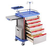 VEVOR Carrelli da Laboratorio a 5 Ripiani, con 5 Cassetti e 4 Ruote Silenziose 2 Bidoni della Spazzatura, Carrello Medico Mobile Materiale PP, Carrello per Laboratorio, Clinica, Ospedale, Salone, Blu