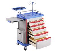 VEVOR Carrelli da Laboratorio a 5 Ripiani, con 5 Cassetti e 4 Ruote Silenziose 2 Bidoni della Spazzatura, Carrello Medico Mobile Materiale PP, Carrello per Laboratorio, Clinica, Ospedale, Salone, Blu
