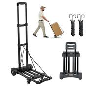 VEVOR Carrello a Mano Pieghevole, Capacità di Carico di 135 kg, Carrello Portabagagli Pieghevole con 4 Ruote, 2 Corde Elastiche e Base Espandibile, Multiuso per Trasporto Bagagli