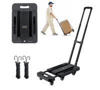 VEVOR Carrello a Mano Pieghevole, Capacità di Carico di 226,8 kg, Carrello Portabagagli Pieghevole con 6 Ruote, 2 Corde Elastiche e Base Espandibile, Carrello Multiuso per Trasporto Bagagli