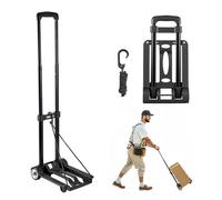 VEVOR Carrello a Mano Pieghevole, Capacità di Carico di 49,9 kg, Carrello Portabagagli Pieghevole con 2 Ruote, 1 Corda Elastica, Multiuso per Trasporto Bagagli, Ufficio, Trasloco, Nero