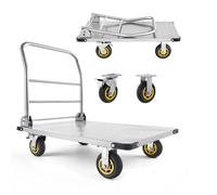 VEVOR Carrello a Piattaforma da Trasporto Pieghevole Capacità Carico max. 907,18 kg, Carrello a Pianale in Acciaio con Ruote Girevoli e Maniglia, Pianali 900x600 mm per Trasporto Garage, Magazzino