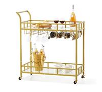 VEVOR Carrello Bar 2 Ripiani 85,5 x 38 x 93 cm Carrello di Servizio in Acciaio Vetro Temperato Portata Max. 55 kg Circa Carrello di Servizio con Portabottiglie Portabicchieri per Feste Eventi Buffet