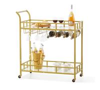 VEVOR Carrello Bar 2 Ripiani 85,5 x 38 x 93 cm Carrello di Servizio in Acciaio Vetro Temperato Portata max. 55 kg circa Carrello di Servizio con Portabottiglie Portabicchieri per Feste Eventi Buffet