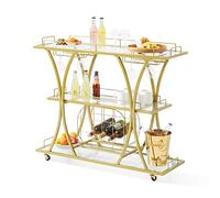 VEVOR Carrello Bar 3 Ripiani 111 x 35 x 93 cm Carrello di Servizio in Acciaio Vetro Temperato Portata Max. 82 kg Circa Carrello di Servizio con Portabottiglie Portabicchieri per Feste Eventi Buffet