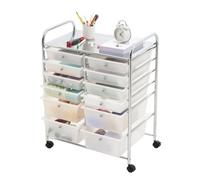VEVOR Carrello con Cassetti Organizer a Doppia Fila con 12 Cassetti e Ruote, Carrello Portaoggetti, Telaio in Acciaio Cromato, Ruote Girevoli a 360° con 2 Freni, Ideale per Ufficio, Garage e Studio