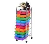 VEVOR Carrello con Cassetti Organizer con 10 Cassetti Telaio in Acciaio, Carrello Portaoggetti, Ruote Universali e Girevoli a 360° con 2 Freni, Ideale per Ufficio, Garage, Hobby e Studio, Arcobaleno