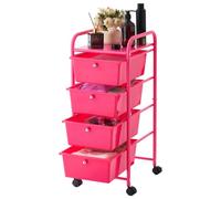 VEVOR Carrello con Cassetti Organizer con 4 Cassetti Telaio in Acciaio, Carrello Portaoggetti Multiuso, Ruote Girevoli a 360° con 2 Freni, Ideale per Ufficio, Hobby, Lavanderia e Garage, Rosso Rosa