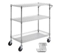 VEVOR Carrello Multiuso 3 Ripiani 889x457x902 mm 6 Ganci Portaoggetti 300kg