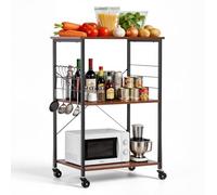 VEVOR Carrello da Cucina 3 Ripiani, Carrello di Servizio da Cucina Portaoggetti Carico da 55 kg con Ruote 8 Ganci Ripiani in Metallo, 602 x 402 x 902 mm, Portaspezie Microonde Utensili Portaoggetti