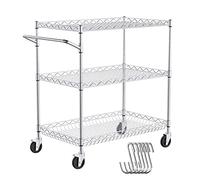 VEVOR Carrello da Cucina, 3 Ripiani, Carrello Metallico capacità 300kg, Carrello di Servizio in Acciaio su Ruote, Carrello Portaoggetti Cestello Profondo 80mm Manico 6 Ganci Uso Interno Esterno