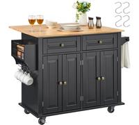 VEVOR Carrello da Cucina, Carrelli Mobili, Piano Ribaltabile in Legno 1100 mm con Mobiletto Portaoggetti, Tavolo con Rotelle, Porta Spezie e Asciugamani, Cassetto Ganci, Isole Portatili, Nero