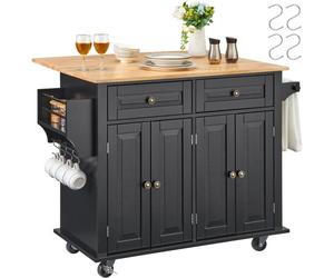 VEVOR Carrello da Cucina, Carrelli Mobili, Piano Ribaltabile in Legno 1100 mm con Mobiletto Portaoggetti, Tavolo con Rotelle, Porta Spezie e Asciugamani, Cassetto Ganci, Isole Portatili, Nero