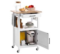 VEVOR Carrello da Cucina con Anta Singola, Carrello Mobile con Cassetto, Portasciugamani e Ganci, Tavolo Portatile con Ruote, Piccole Isole da Caffè, Supporto per Sala da Pranzo, Bianco