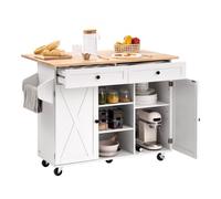VEVOR Carrello da Cucina con Piano in Legno Massello e Mobiletto Portaoggetti, Tavolo Mobile con Ruote e Piano Pieghevole, Cassetti e Porta Spezie, Carrello di Servizio Portatile per Sala da Pranzo