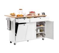 VEVOR Carrello da Cucina, Largo 153 cm, con Ruote, Piano Superiore Pieghevole, 2 Mobiletto, Mobiletto Portaoggetti, Portacoltelli, Porta Spezie e Portasciugamani, Tavolo per Sala da Pranzo