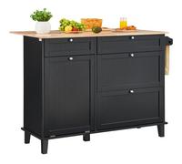 VEVOR Carrello da Cucina, Tavolo da Colazione in Legno 1280 mm con Mobiletto per la Spazzatura, Contenitore 37,85 L Tavolo da Pranzo in Stile Fattoria con Ribaltina, Portasciugamani, Cassetto, Nero