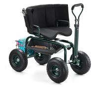 VEVOR Carrello da Giardino con Ruote Portautensili Portaoggetti, Carico max. 181 kg, Sedile da Lavoro Girevole 360° Carrello per Giardinaggio Maniglia Estensibile, Tosaerba