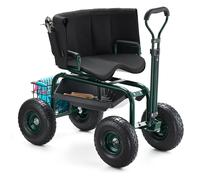VEVOR Carrello da Giardino con Ruote Portautensili Portaoggetti, Carico max. 181 kg, Sedile da Lavoro Girevole 360° Carrello per Giardinaggio Maniglia Estensibile, Tosaerba