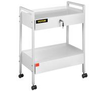 VEVOR Carrello da laboratorio, Carrello multiuso in acciaio inossidabile a 2 livelli Carrello medico Carrello da laboratorio con rotelle a 2 cassetti Carrello da servizio in vernice bianca con rotelle