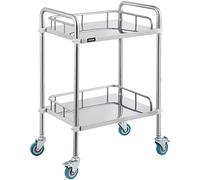 VEVOR Carrello da Laboratorio Professionale,2 Strati Carrello Medico in Acciaio Inox, con 4 Ruote a 360°+2 Freni,per Ospedale, Farmacia ed Estetica, Laboratori, Salone di Bellezza, Centro di Ricerca