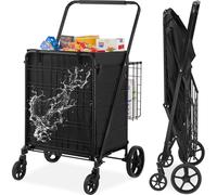 VEVOR Carrello Portabiancheria con 4 Ruote Cesto per Lavanderia Portabiancheria con Cesto Posteriore Portaoggetti Carico Max. 150,5 kg, Cestino Portabiancheria Dimensioni Generali 638 x 662 x 1053 mm