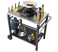 VEVOR Carrello da Pranzo per BBQ da Esterno con Doppio Ripiano, Tavolo Mobile Preparazione degli Alimenti per Barbecue, Piano Multifunzionale in Ferro Pieghevole, Carrelli da Esterno Piano 85x55 cm