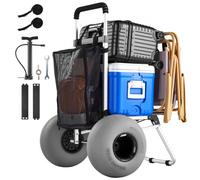 VEVOR Carrello da Spiaggia Ruote Grandi per Sabbia, Carrello Portaoggetti da Spiaggia Carico max 75 kg Ruote a Palloncino 30 cm Telaio in Lega di Alluminio Maniglia Altezza Regolabile, Bianco Argento
