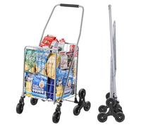 VEVOR Carrello della Spesa per Salire Scale da 45 L con Ruote Girevoli a 360°, Carrello Multiuso per Salire Scale con Tre Ruote, Carrello per Scale, Pieghevole e Leggero per Bucato in Viaggio, Argento