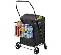 VEVOR Carrello della Spesa Pieghevole 54 x 52,5 x 100 cm con Due Cestini, Rivestimento Impermeabile e Ruote, Capacità di Carico 45,3 kg, per Spesa, Lavanderia, Campeggio, Generi Alimentari