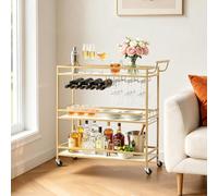 VEVOR Carrello di Servizio da Bar, Carrello da Bar Domestico 3 Ripiani Multiuso Porta Bevande Portabottiglie Portabicchieri 910 x 330x 935 mm, Ripiano in Legno Carico Singolo 20 kg, Colore Dorato