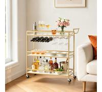 VEVOR Carrello di Servizio da Bar, Carrello da Bar Domestico 3 Ripiani Multiuso Porta Bevande Portabottiglie Portabicchieri 910 x 330x 935 mm, Ripiano in Legno Carico Singolo 20 kg, Colore Dorato