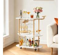 VEVOR Carrello di Servizio da Bar, Carrello da Bar Domestico 3 Ripiani Multiuso Porta Bevande Portabottiglie Portabicchieri 835 x 400 x 864 mm, Ripiano in Legno Carico Singolo 20 kg, Colore Dorato