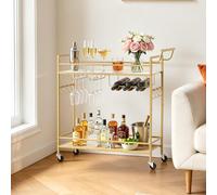VEVOR Carrello di Servizio da Bar Domestico, Carrello da Bar Cucina 2 Ripiani Multiuso Portaoggetti Bevande Utensili Cocktail Portabicchieri Portabottieglie Ripiani in Legno e Griglia 860x300x830 mm