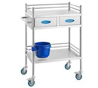 Carrello di servizio da laboratorio VEVOR, carrello in acciaio inox a 2 strati, carrello medico con due cassetti, carrello dentale con ruote bloccabili e secchio, per laboratorio, ospedale, uso dental