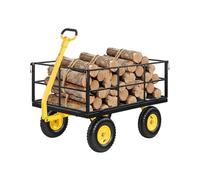 VEVOR Carrello in Acciaio da Giardinaggio, Carriola Trainabile da 635 kg, Multiuso Design 2 in 1, con Pneumatici Fuoristrada, Sponde Laterali in Rete Rimovibili e Maniglia Girevole, per Uso Esterno