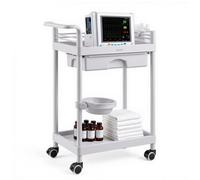 VEVOR Carrello Medico a Due Ripiani con Ruote e Cassetto Portata Max 50 kg, per Cliniche Ospedali Saloni di Bellezza Laboratori, con Contenitore Portaoggetti e Vassoio per Rifiuti, Struttura Stabile